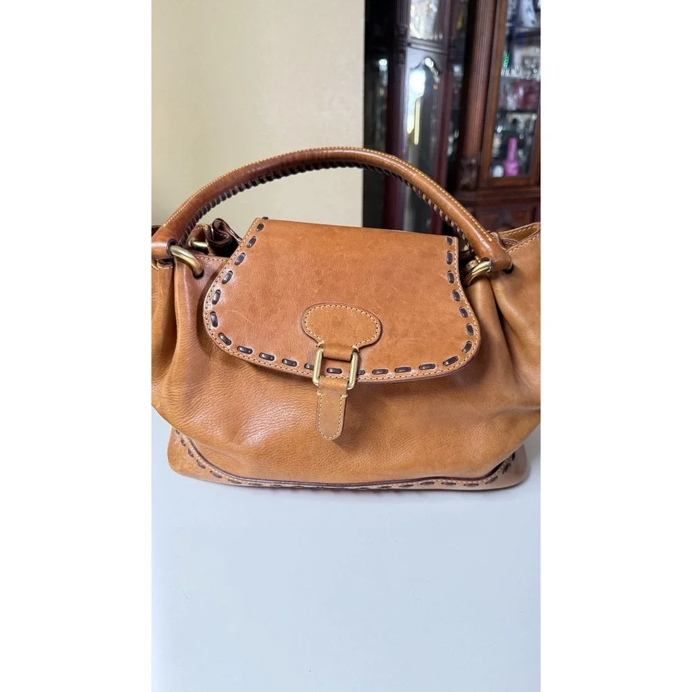 DOONEY & BOURKE Florentine Brown Leather Flap Satchel Handbag Women's‎ Purse